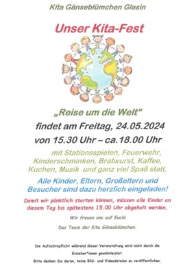 Veranstaltung: Sommerfest "Reise um die Welt" in der Kita Gänseblümchen Glasin