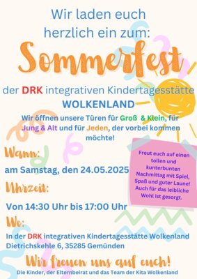 Veranstaltung: Sommerfest - DRK integrative Kindertagesstätte WOLKENLAND Sa 24. 05. 2025