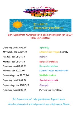 Programm in den Sommerferien