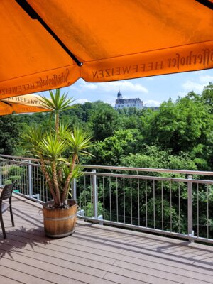 Blick vom Hotel aus auf die Rochsburg