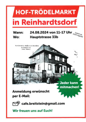 Veranstaltung: 24. August - Hof-Trödelmarkt in Reinhardtsdorf Sa 24. 08. 2024