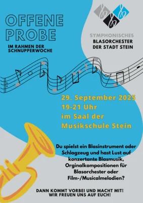 Veranstaltung: Offene Probe Symphonisches Blasorchester der Stadt Stein Mo 29.​09.​2025