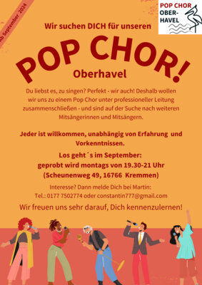 Veranstaltung: POP CHOR! Oberhavel Mo 24. 03. 2025