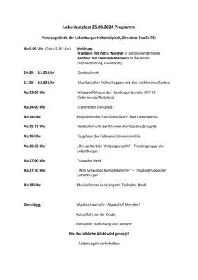 Lobenburgfest 25.08.2024 - Programm (Bild vergrößern)