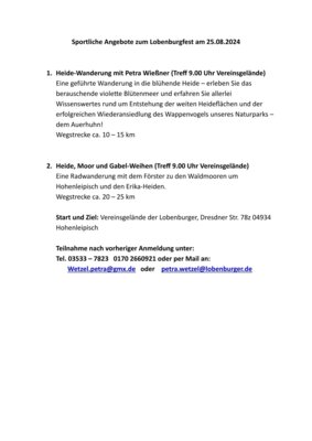 sportliche Angebote zum Lobenburgfest 25.08.2024 (Bild vergrößern)