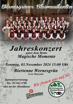 Veranstaltung: Jahreskonzert der Wernesgrüner Blasmusikanten So 03. 11. 2024