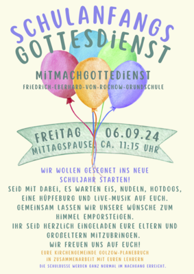 Veranstaltung: Schulanfangsgottesdienst Fr 06. 09. 2024