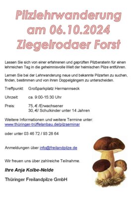 Pilzlehrwanderung am 6. Oktober 2024 im Ziegelrodaer Forst
