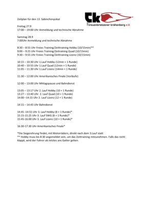 Zeitplan 13.Sabinchenpokal 2024