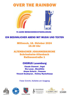 Veranstaltung: "Over the Rainbow" - Ein besinnlicher Abend mit Musik und Texten des CHORUS Luxemburg Mi 16.10.2024