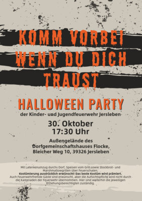 Veranstaltung: Jersleben: Halloween-Party der Kinder- und Jugendfeuerwehr Jersleben Mi 30. 10. 2024