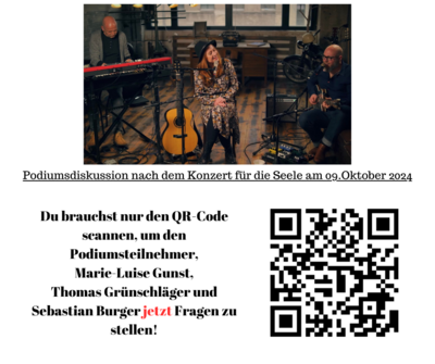 Plakat zur Podiumsdiskussion mit QR-Code