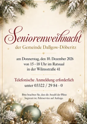 Veranstaltung: Seniorenweihnachtsfeier 2026 Do 10.​12.​2026