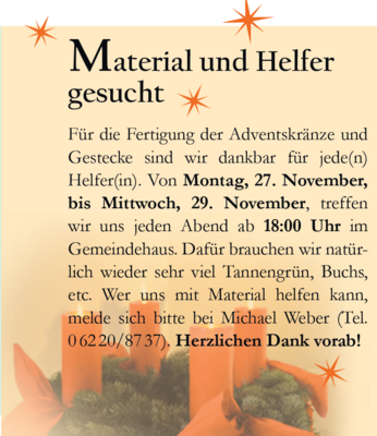 Veranstaltung: Adventskranz-Basteln Fr 29.11.2024