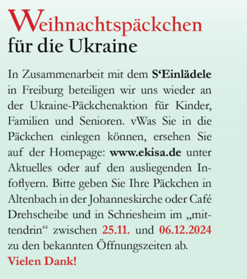 Veranstaltung: Weihnachtspäckchen für die Ukraine Mo 02.12.2024