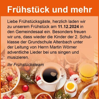 Veranstaltung: Frühstück und mehr Mi 11.12.2024