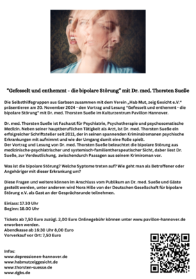 Seite 2 - Flyer - Gefesselt und enthemmt - die Bipolare Störung mit Dr. med. Thorsten Sueße am 20.11.2024 im Pavillon Hannover