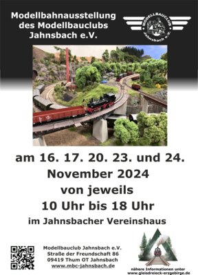 Veranstaltung: Modellbahnausstellung des Modellbauclubs Jahnsbach e. V. 16.  -  24. Nov 2024