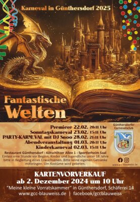 Karneval in Günthersdorf - FANTASTISCHE WELTEN - Start Kartenvorverkauf