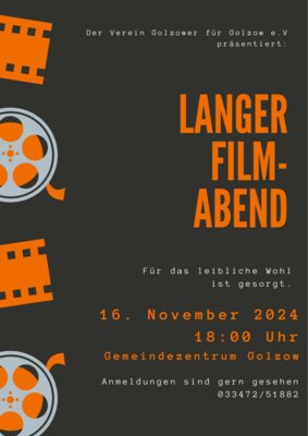 Filmabend in Golzow ab 18 Uhr am 16.11.2024