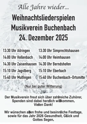 Veranstaltung: Weihnachtslieder spielen Mi 24.​12.​2025