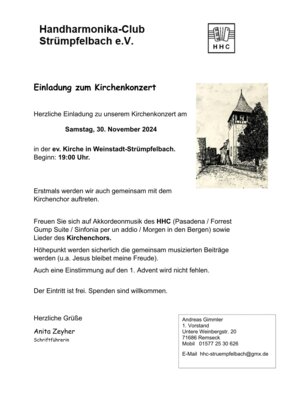 Veranstaltung: Kirchenkonzert in Weinstadt-Strümpfelbach Sa 30. 11. 2024