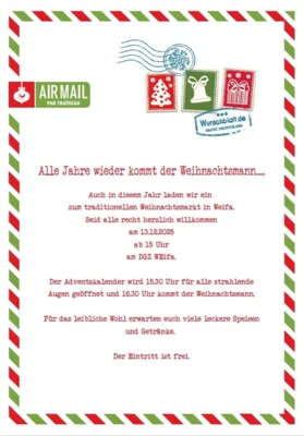 Flyer zum Weihnachtsmarkt in Weifa am 13.12.2025