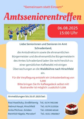 Veranstaltung: Amtsseniorentreffen an der Waldbühne Hirschfeld Mi 06.​08.​2025