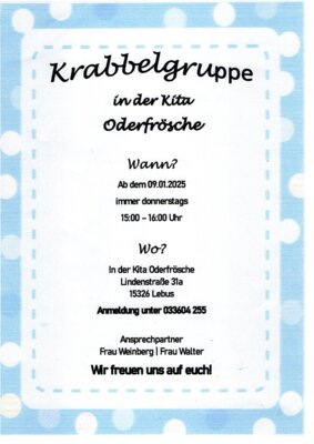 Veranstaltung: Krabbelgruppe in der Kita Oderfrösche Do 27. 03. 2025