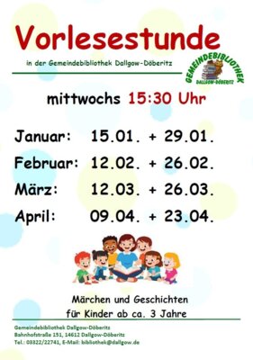 Veranstaltung: Vorlesestunde für Kinder ab 3 Jahre in der Gemeindebibliothek Mi 26. 03. 2025