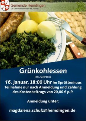 Plakat Grünkohlessen im Sprüttenhuus (Bild vergrößern)