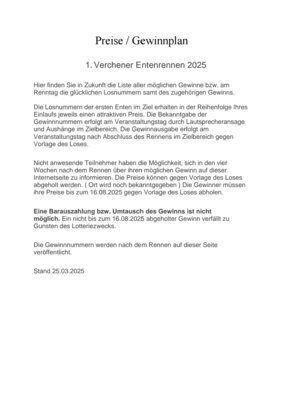 Preise/Gewinnplan zum 1.Entenrennen 2025