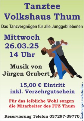 Veranstaltung: Tanztee mit Jürgen Grubert Mi 26. 03. 2025