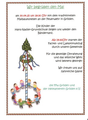 Veranstaltung: Maibaumstellen Gröden Mi 30. 04. 2025