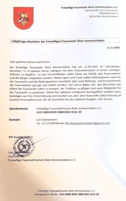 Veranstaltung: Jubiläum - 130 Jahre FFW Klein Ammensleben 12.  -  13. Sep 2025