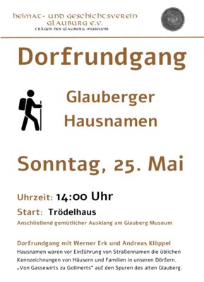 Veranstaltung: Dorfrundgang  HuGV - Glauberg "Hausnamen" So 25. 05. 2025