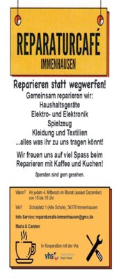 Veranstaltung: Reparaturcafé Immenhausen Mi 24. 09. 2025