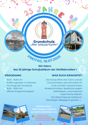 Veranstaltung: Jubiläumsfeier 25 Jahre Grundschule "Am Wasserturm" Fr 18. 07. 2025