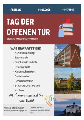 Programm zum Tag der offenen Tür Regelschule Ranis am 14.02.2025