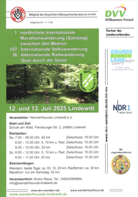 Veranstaltung: Wanderfreunde Lindewitt: Marathonwanderung, Volkswanderung & Radwanderung 12.  -  13. Jul 2025