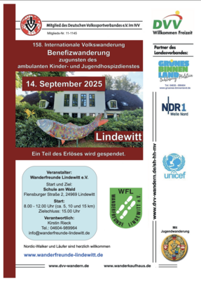 Veranstaltung: Wanderfreunde Lindewitt: 158. Internationale Volkswanderung Benefizwanderung So 14. 09. 2025