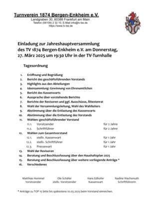 Veranstaltung: Jahreshauptversammlung Do 27. 03. 2025