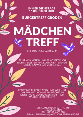 Veranstaltung: Mädchentreff in Gröden Di 18. 03. 2025