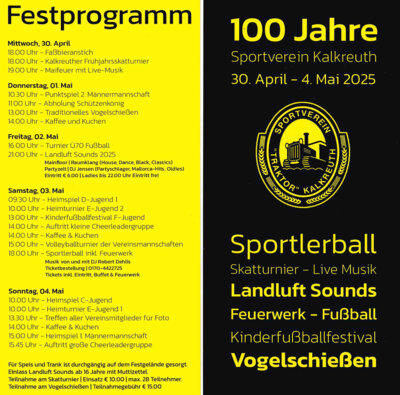 Veranstaltung: 100 Jahre Sportverein Kalkreuth 30. Apr  -  04. Mai 2025