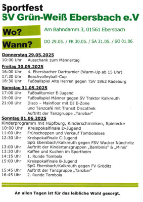 Veranstaltung: Sportfest Grün-Weiß Ebersbach e.V. 29. Mai  -  01. Jun 2025