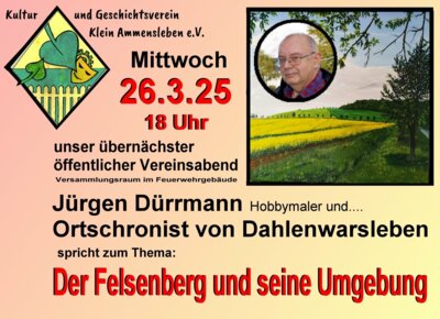 Veranstaltung: Der Felsenberg und seine Umgebung Mi 26. 03. 2025
