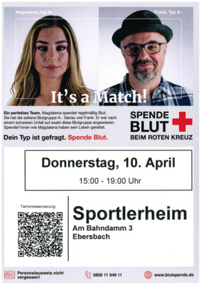 Veranstaltung: Blutspende im Sportlerheim Ebersbach Do 10. 04. 2025