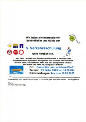 Veranstaltung: 5. Verkehrsschulungin in Schönfließ Fr 21. 03. 2025