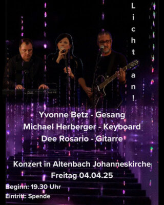 Veranstaltung: Licht an! Popkonzert zum Schmunzeln, Nachsinnen und Genießen! Fr 04.04.2025