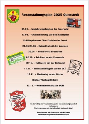 Veranstaltung: Veranstaltungsplan 2025 Quenstedt 17. März  -  31. Dez 2025